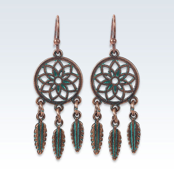 Bohemian Bronze Feathers Circle Earrings