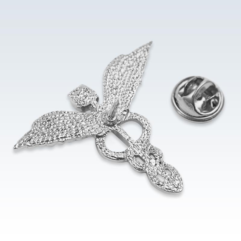 Silver Winged Caduceus Lapel Pin Back
