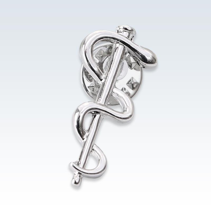 Silver Caduceus Staff Lapel Pin