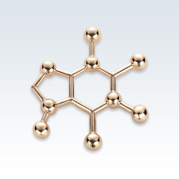 Gold Caffeine Molecule Metal Lapel Pin
