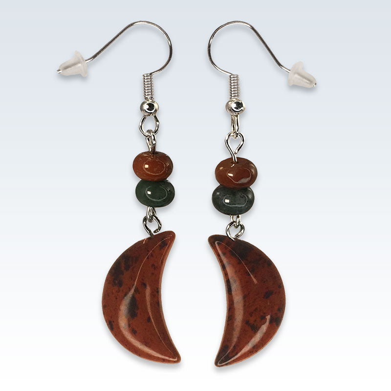 Crescent Speckled Red Stone Earrings