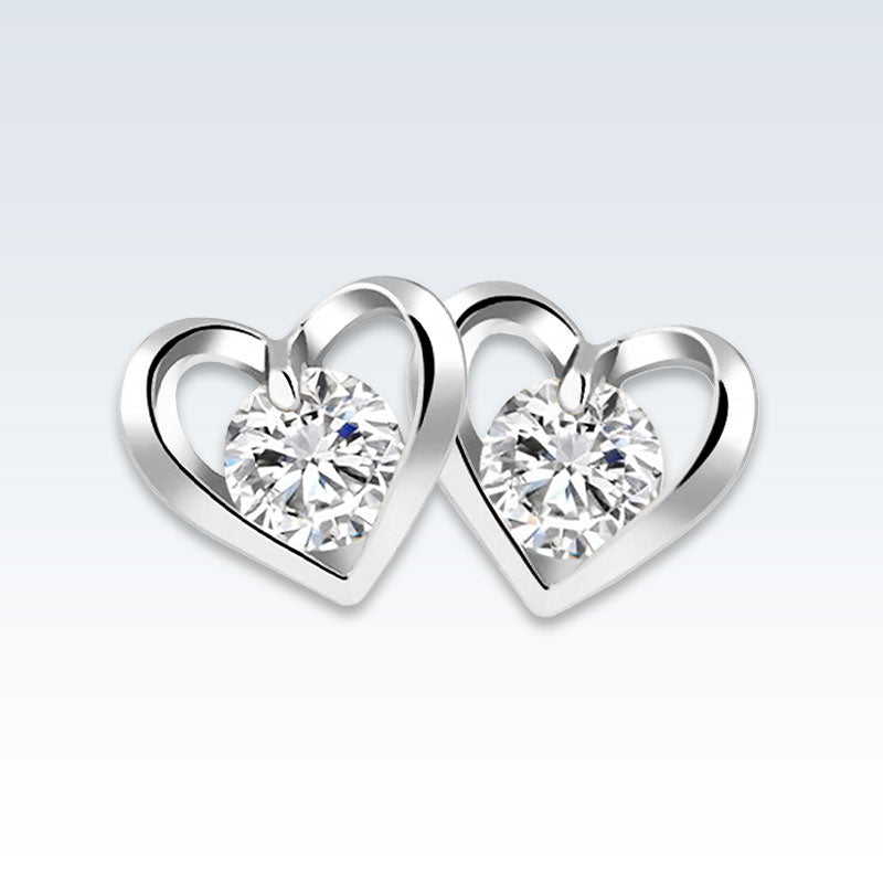Heart CZ Silver Earring Studs