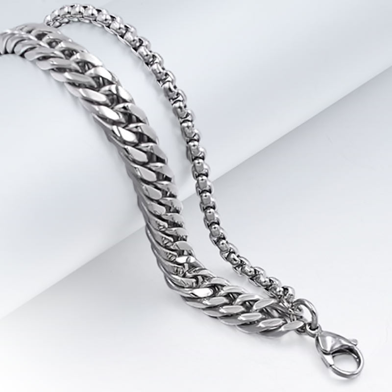 Stainless Steel Double Chain Bracelet Lobster Clasp