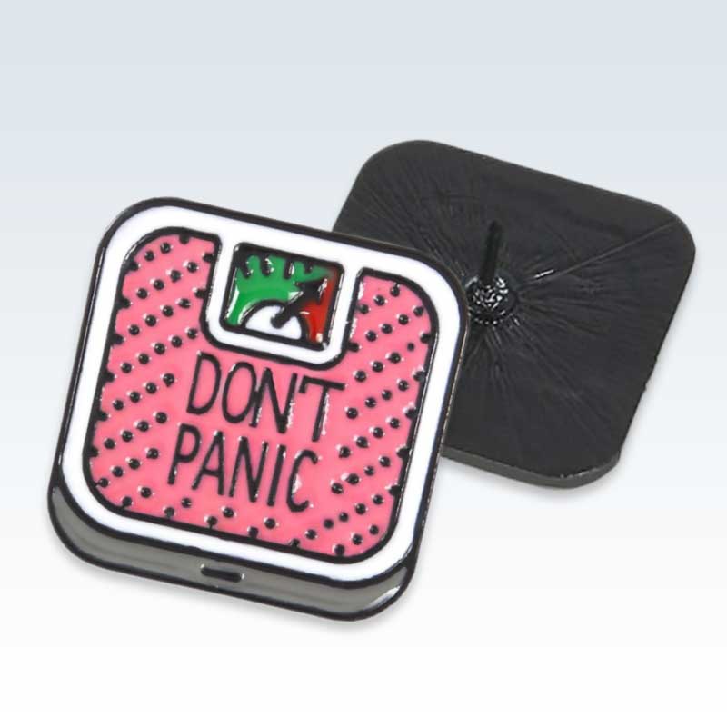 Pink Don’t Panic Scale Lapel Pin Detail