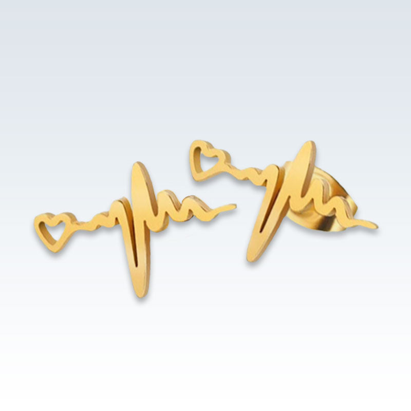 ECG Stainless Steel Gold Earring Studs