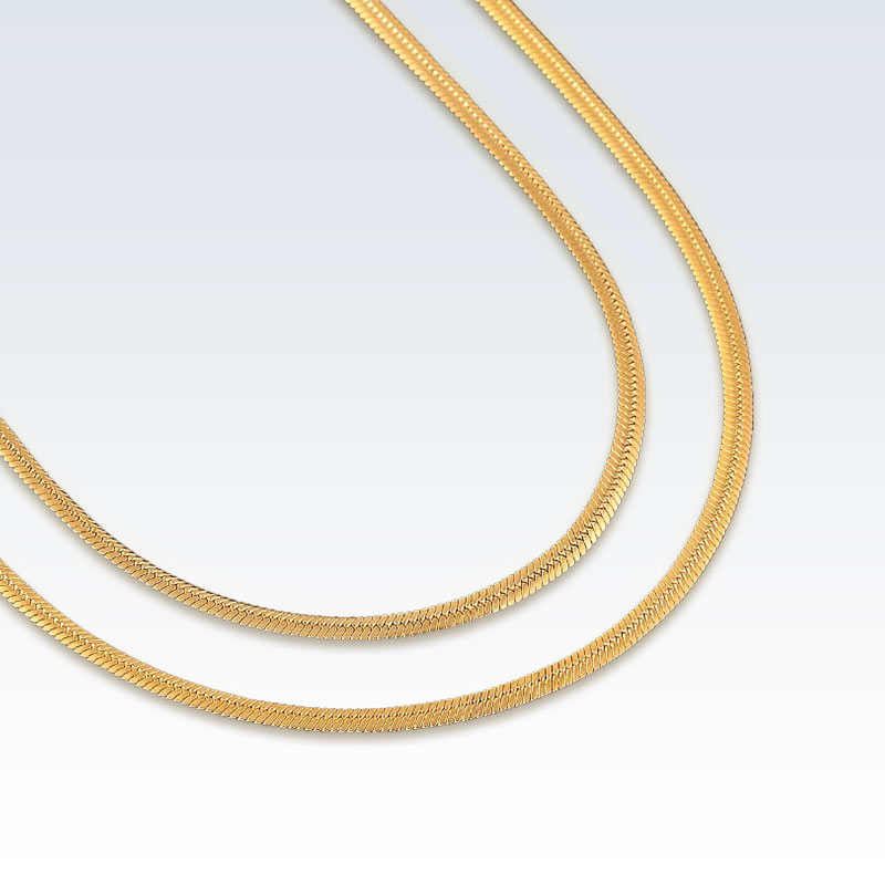 Flat Stainless Steel Gold 2mm Snake Necklace