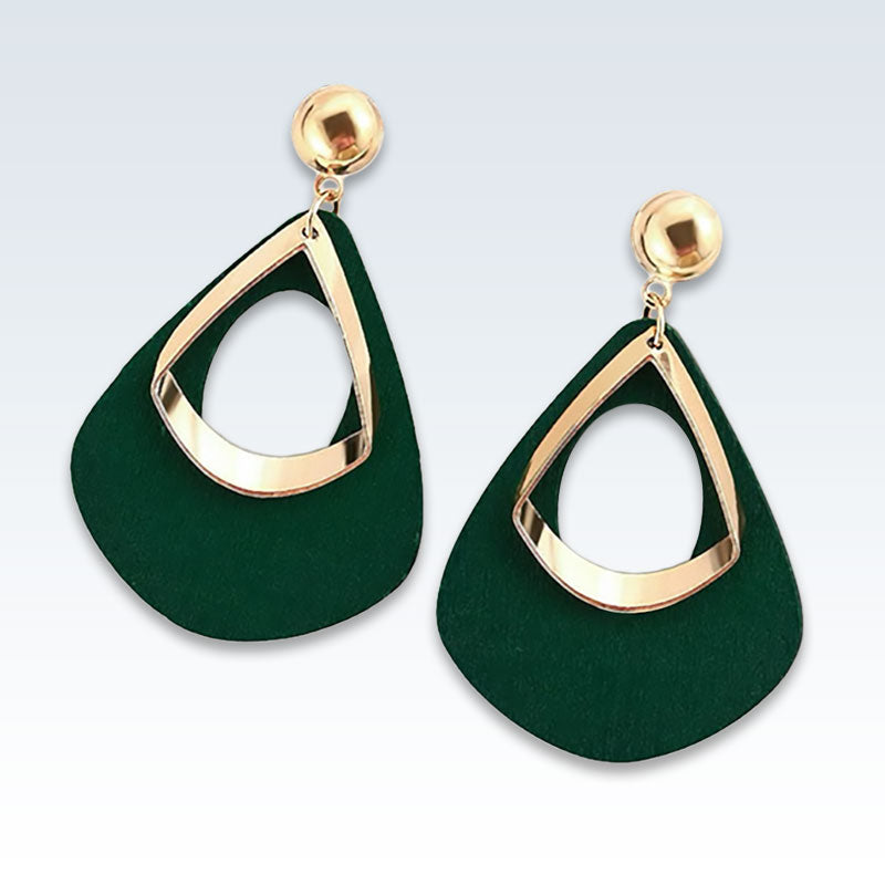 Geometric Wood Green Earrings