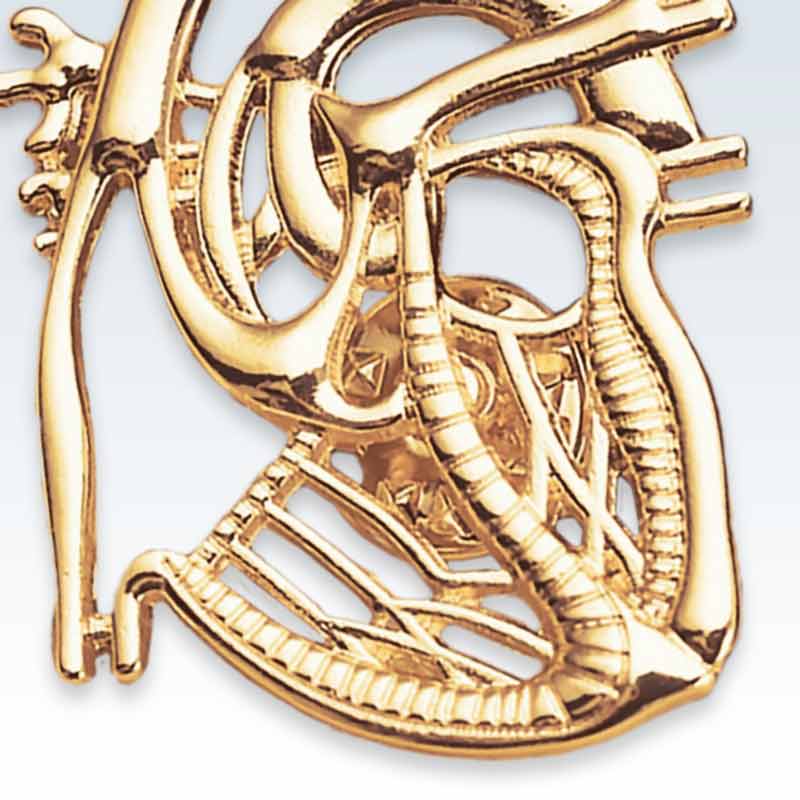 Gold Dissected Heart Lapel Pin Detail