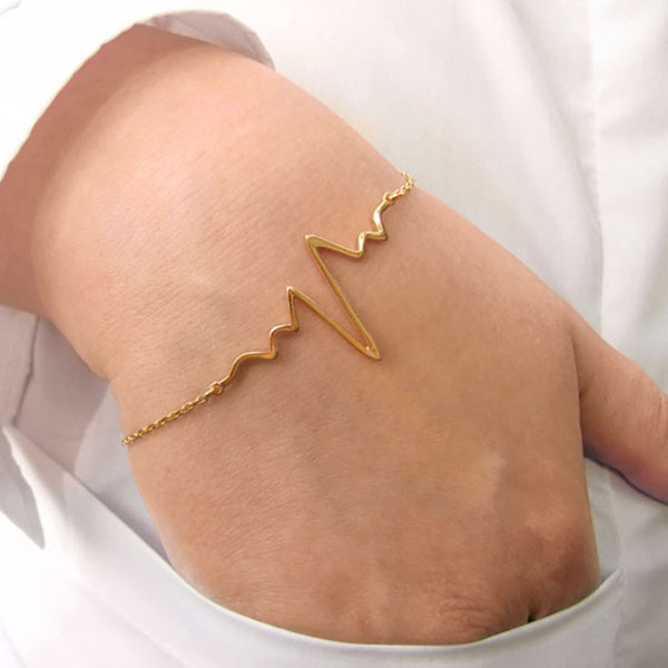 Wearing Heartbeat ECG Gold Bracelet