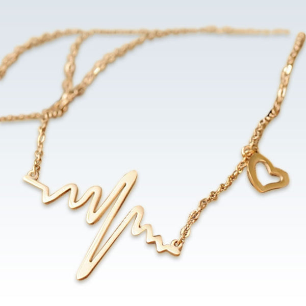 Heartbeat ECG Titanium Gold Necklace