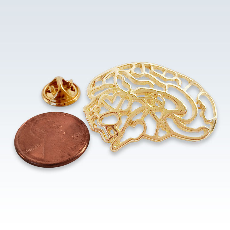 Hollow Brain Gold Lapel Pin Size