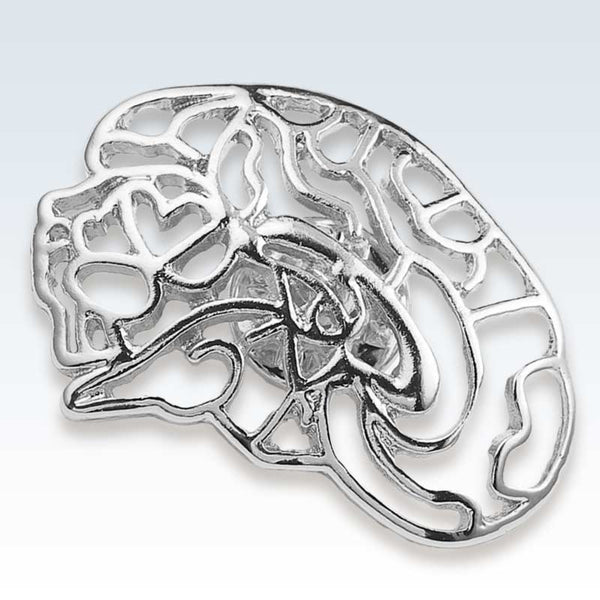 Hollow Brain Silver Lapel Pin Detail