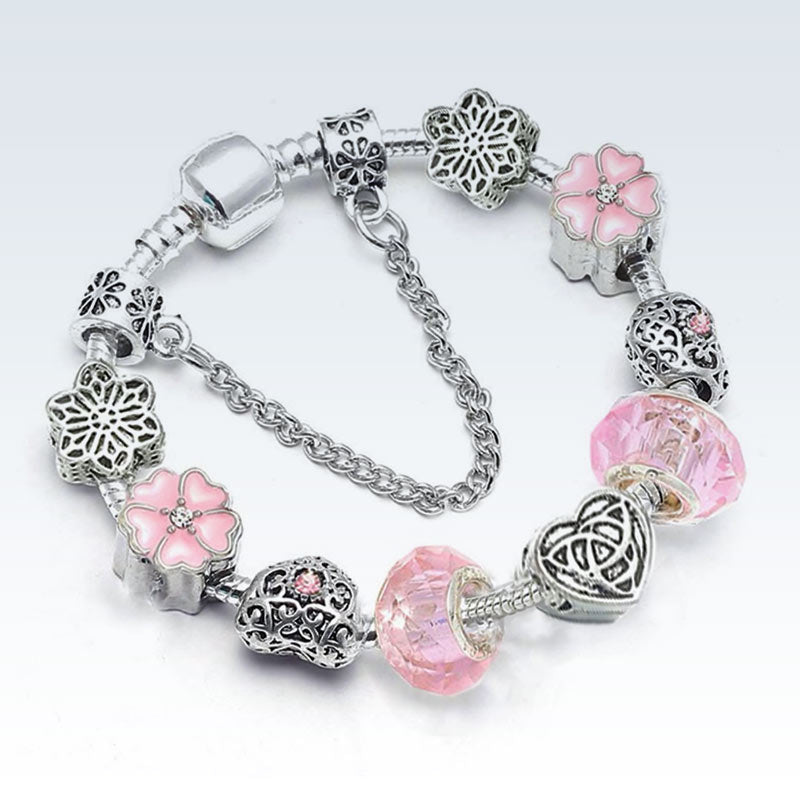 Silver Plated Charm Bracelet Pink