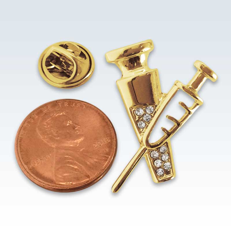 Gold Needle Shots Lapel Pin Size