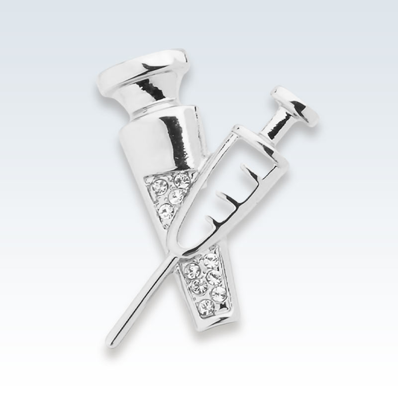 Syringe With Vile Silver Lapel Pin | ClinicalPosters