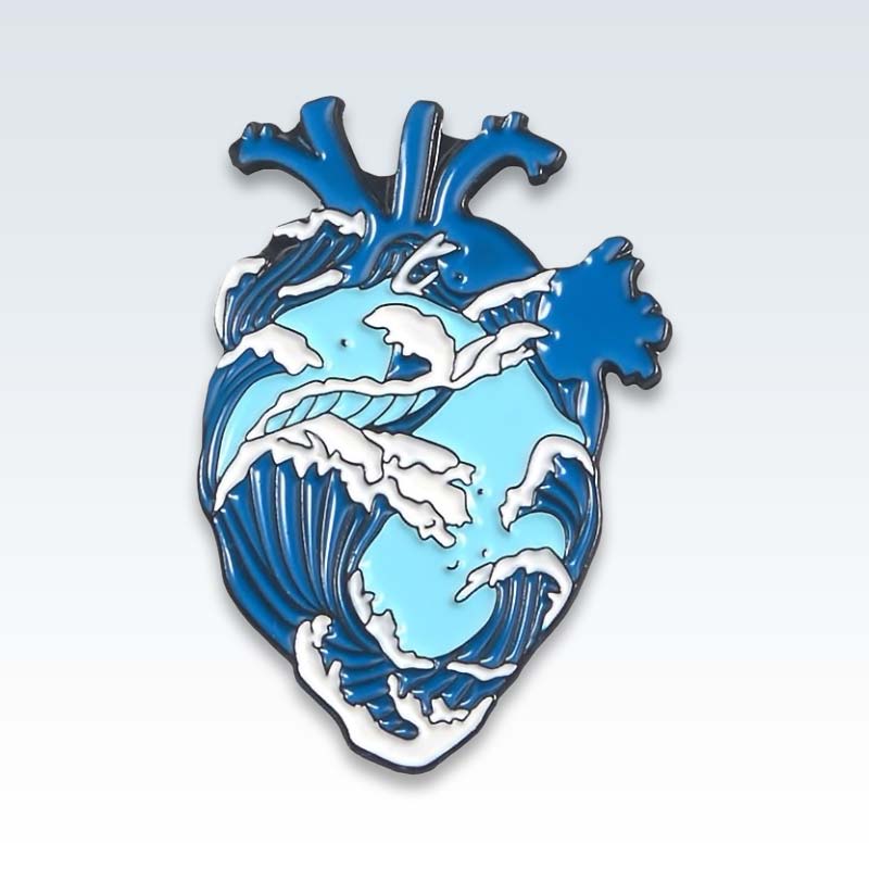 Blue Ocean Heart Enamel Lapel Pin