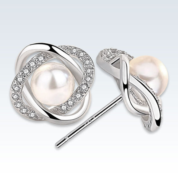 Pearl Mobius CZ Silver Stud Post