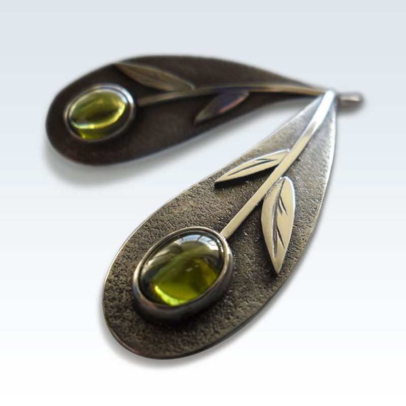 Plant Leaf Olive Green Stone Earrings