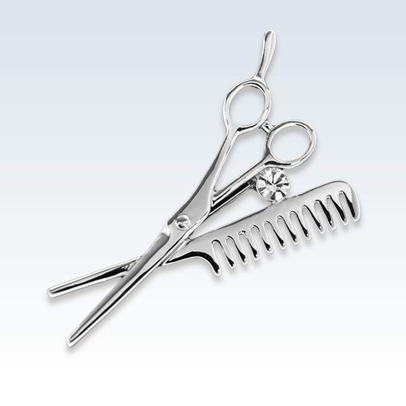 Silver Scissors Comb Lapel Pin