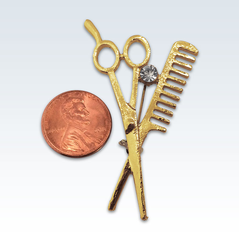 Gold Scissors Comb Lapel Pin Size