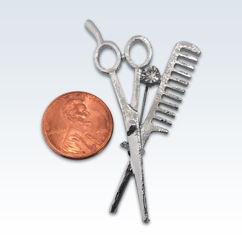 Silver Scissors Comb Lapel Pin Size