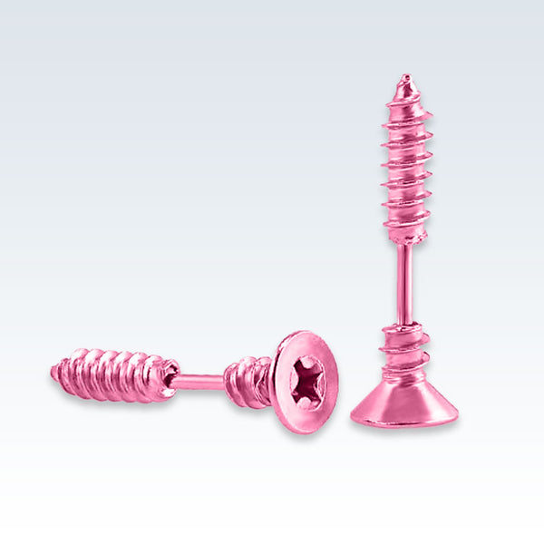 Pink Stainless Steel Screw Earring Studs