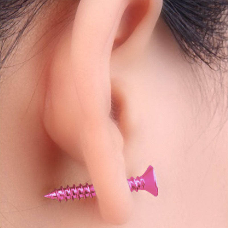 Wearing Pink Stainless Steel Screw Earring Stud