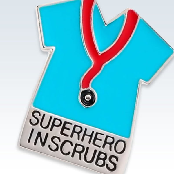 Superhero in Scrubs Silver Lapel Pin Detail