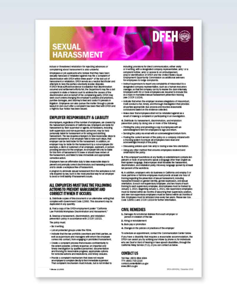 Dfeh Process Sexual Harassment DFEH Chart 11x17 | ClinicalPosters