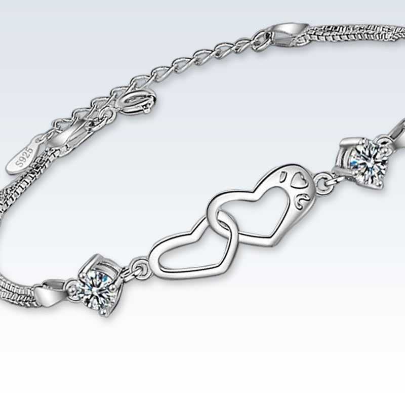 Sterling Silver Heart Charm Bracelet Detail