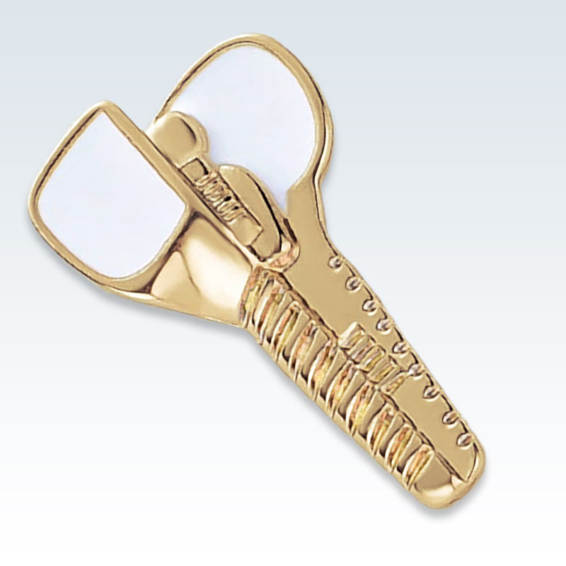 Gold Speculum Lapel Pin Detail