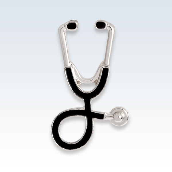 Stethoscope Lapel Pin Black Silver
