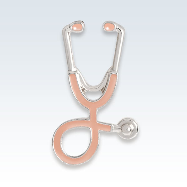 Stethoscope Lapel Pin Pink Silver
