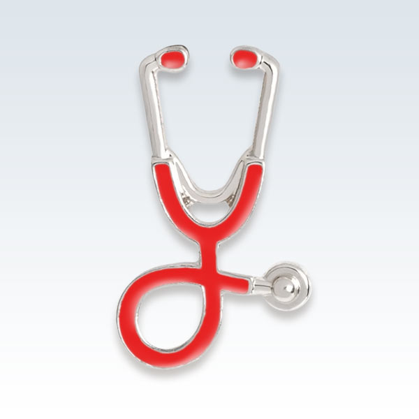 Stethoscope Lapel Pin Red Silver