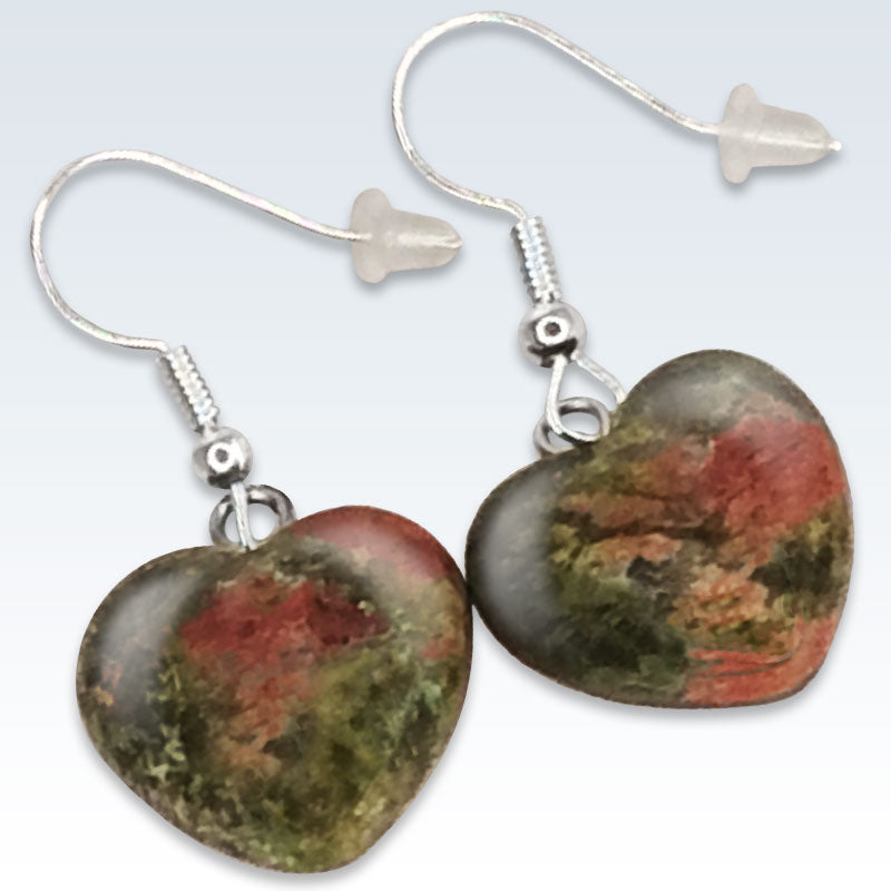 Green Stone Heart Earrings Detail